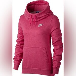 Nike Women's Sportswear Club Fleece Funnel-Neck Hoodie Fuchsia Size Large